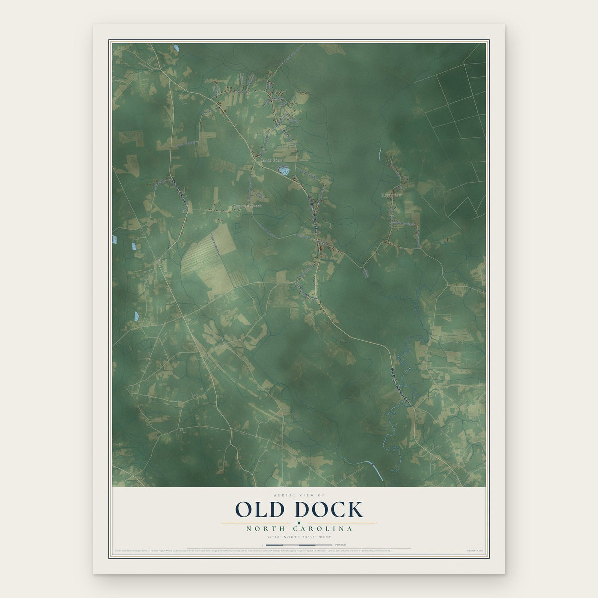 Old Dock, North Carolina map print, the full design