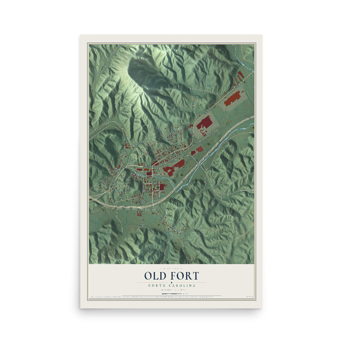 Map of Old Fort, North Carolina, 12 x 18 inch unframed archival matte print