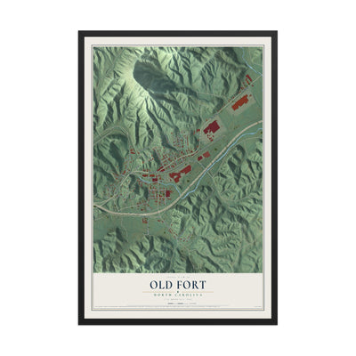 Map of Old Fort, North Carolina, 12 x 18 inch print in a black wood frame
