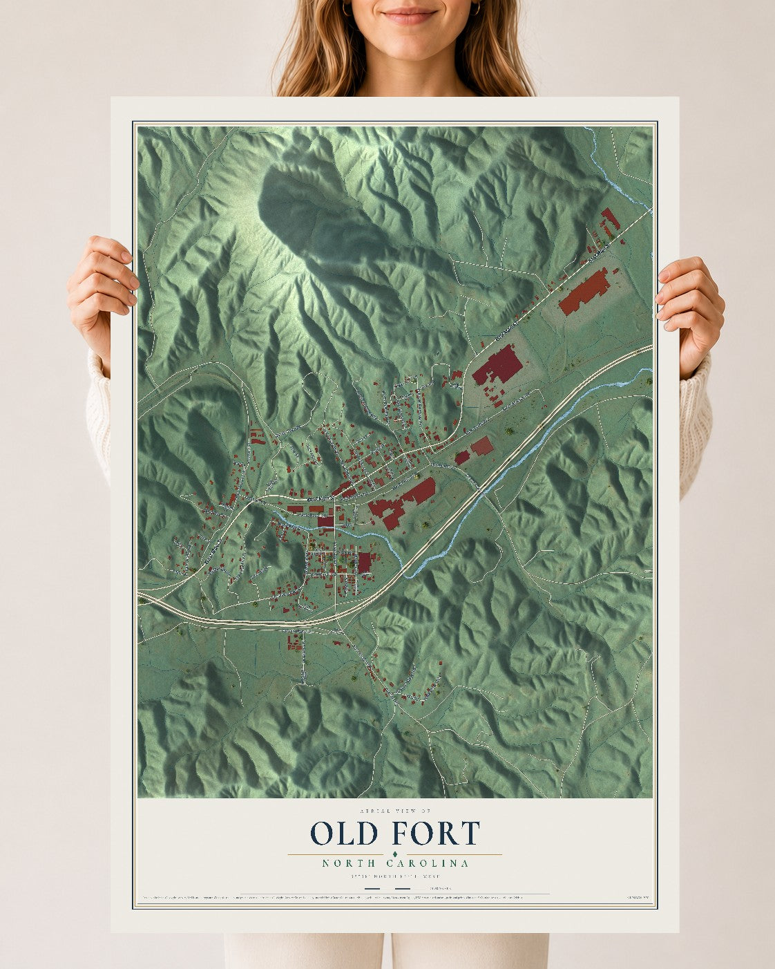 Map of Old Fort, North Carolina, 24 x 36 inch unframed archival matte print