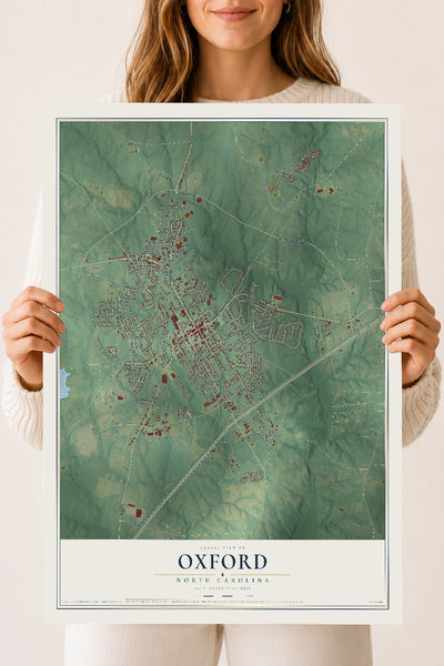 Map of Oxford, North Carolina, 18 x 24 inch unframed archival matte print