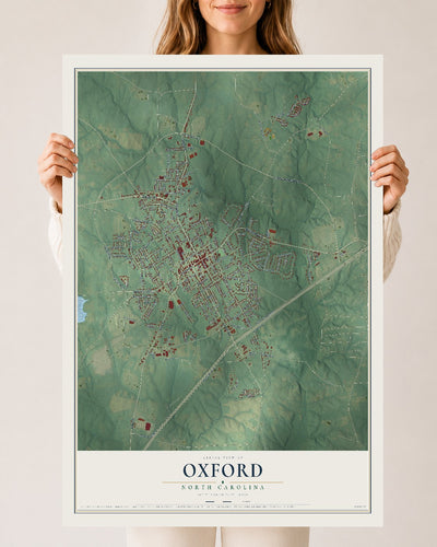 Map of Oxford, North Carolina, 24 x 36 inch unframed archival matte print