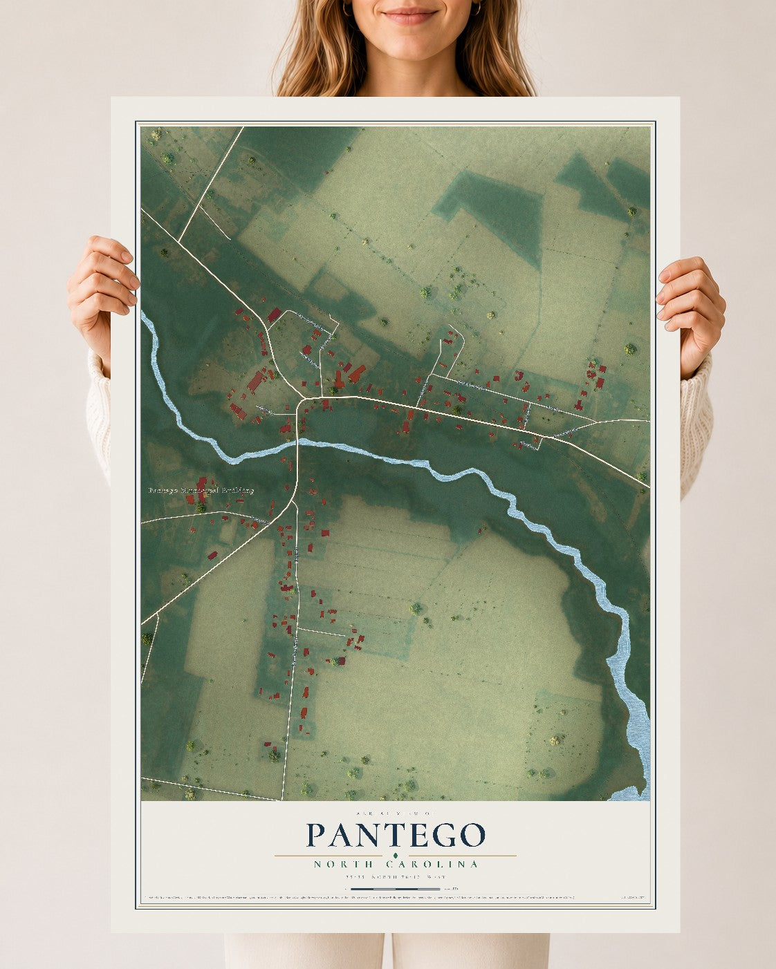 Map of Pantego, North Carolina, 24 x 36 inch unframed archival matte print