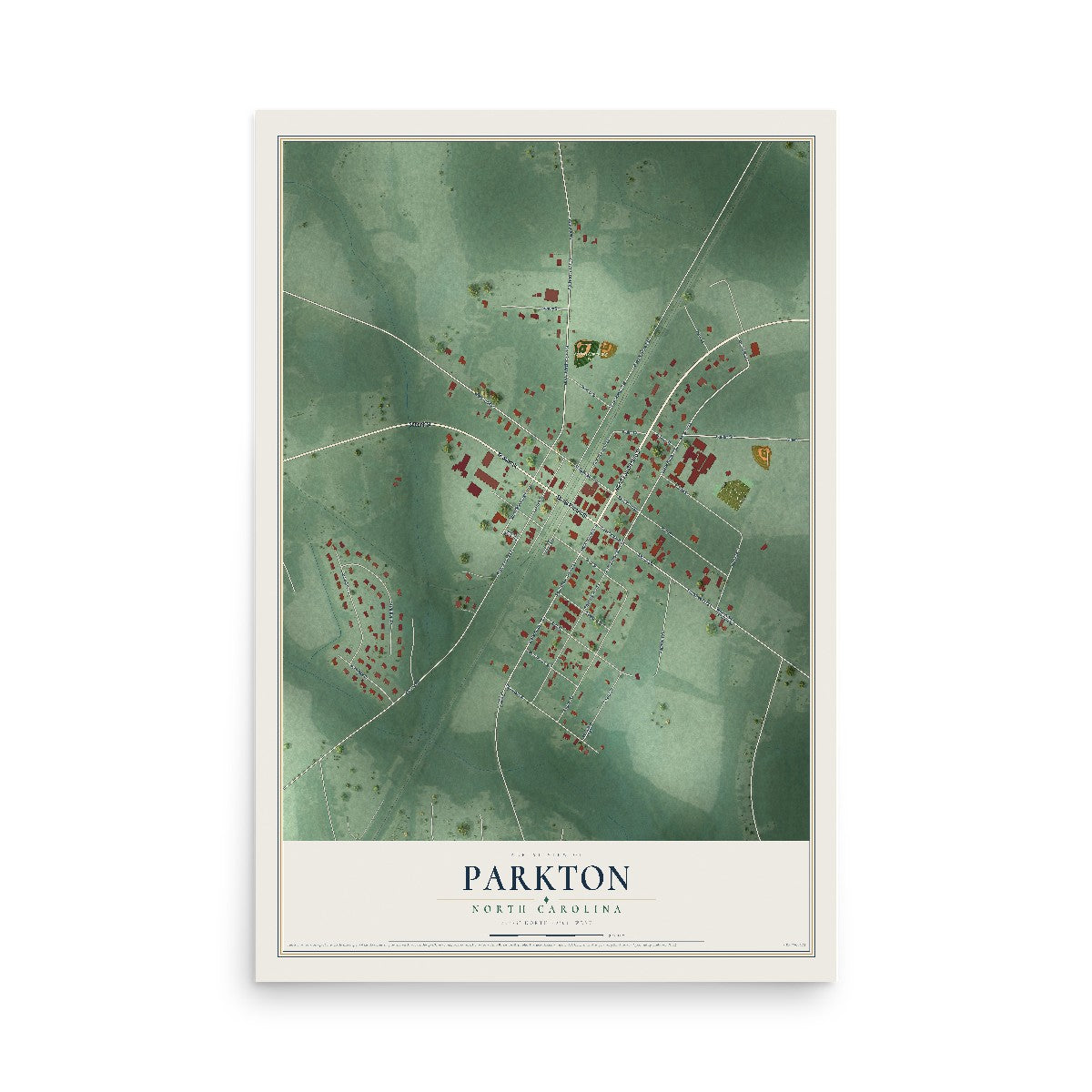 Map of Parkton, North Carolina, 12 x 18 inch unframed archival matte print