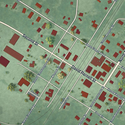Close-up of the map of Parkton, North Carolina print showing street and building detail