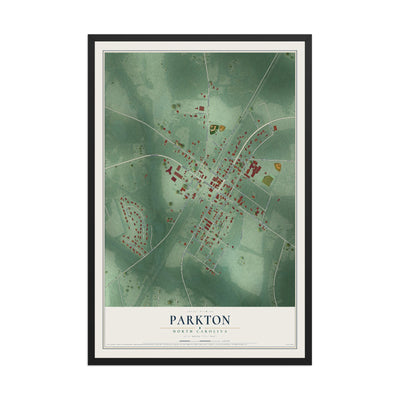 Map of Parkton, North Carolina, 12 x 18 inch print in a black wood frame