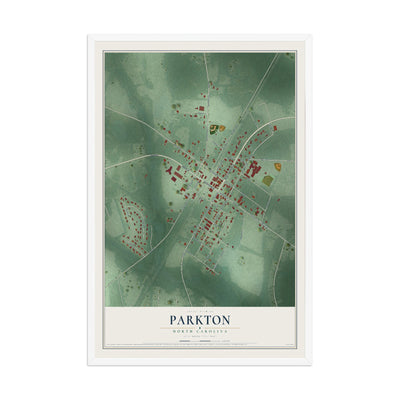 Map of Parkton, North Carolina, 12 x 18 inch print in a white wood frame