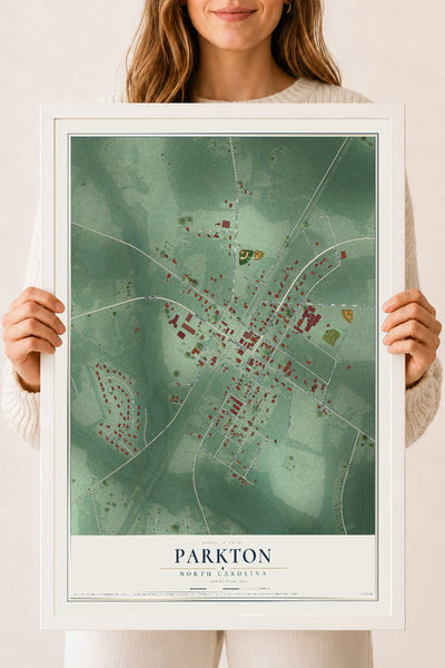 Map of Parkton, North Carolina, 18 x 24 inch print in a white wood frame