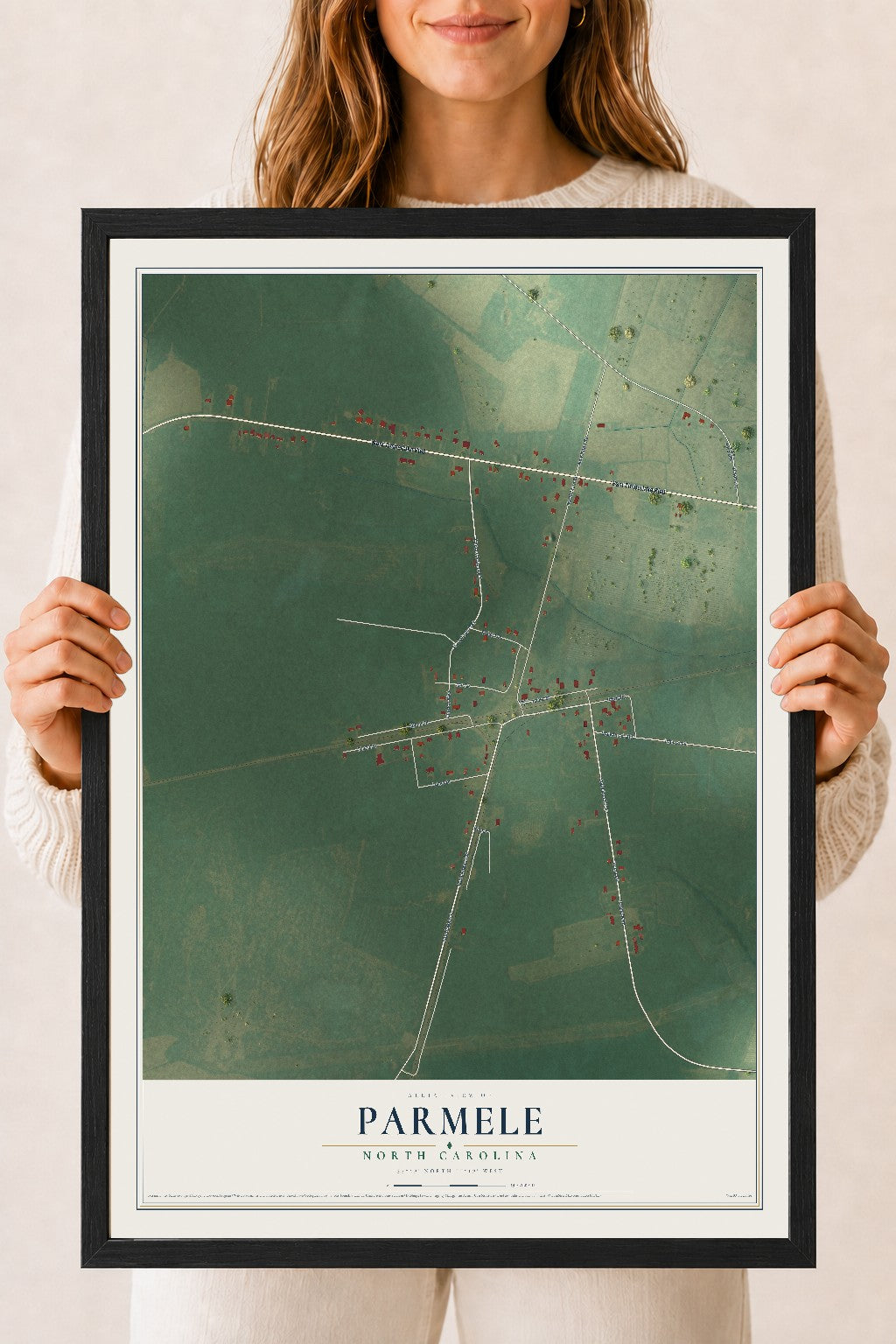 Map of Parmele, North Carolina, 18 x 24 inch print in a black wood frame