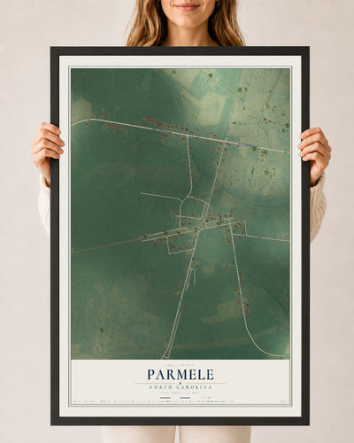 Map of Parmele, North Carolina, 24 x 36 inch print in a black wood frame