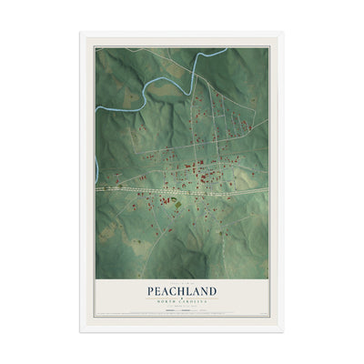 Map of Peachland, North Carolina, 12 x 18 inch print in a white wood frame