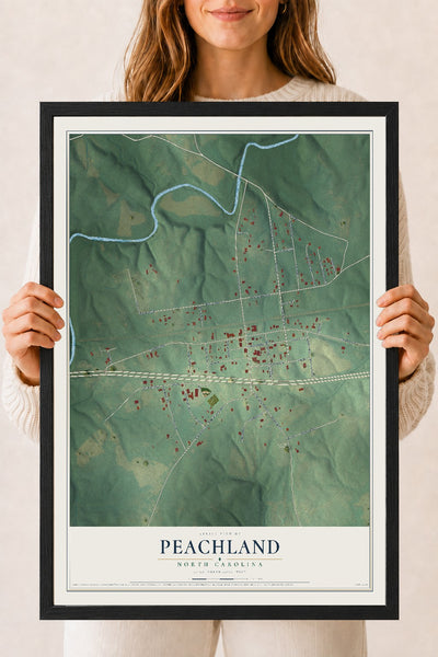 Map of Peachland, North Carolina, 18 x 24 inch print in a black wood frame