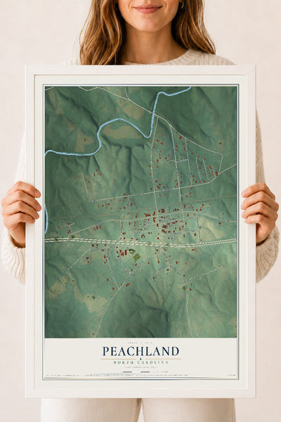 Map of Peachland, North Carolina, 18 x 24 inch print in a white wood frame