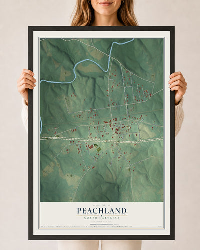 Map of Peachland, North Carolina, 24 x 36 inch print in a black wood frame