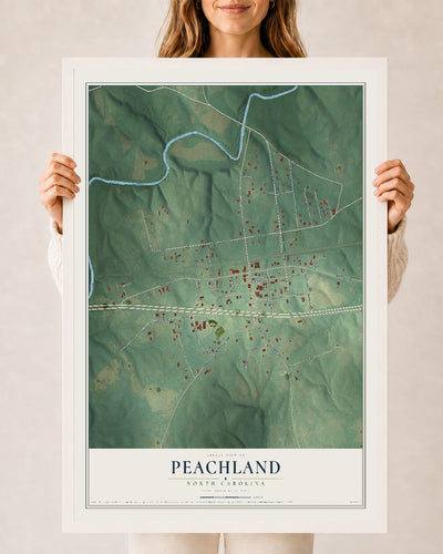 Map of Peachland, North Carolina, 24 x 36 inch print in a white wood frame