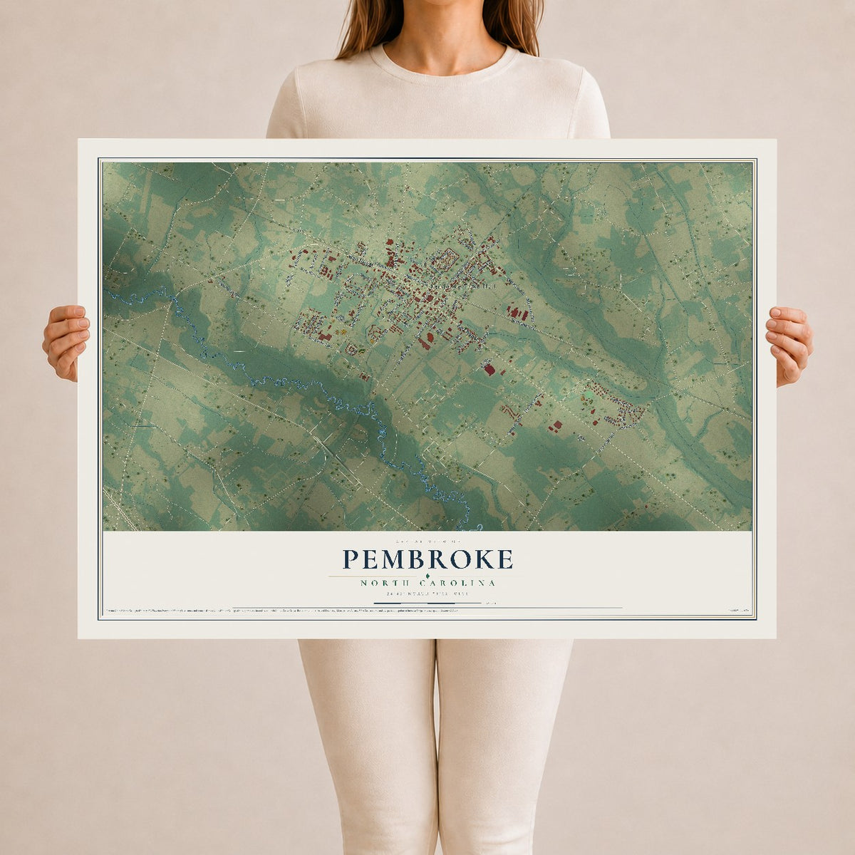 Map of Pembroke, North Carolina, 24 x 36 inch unframed archival matte print