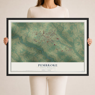 Map of Pembroke, North Carolina, 24 x 36 inch print in a black wood frame
