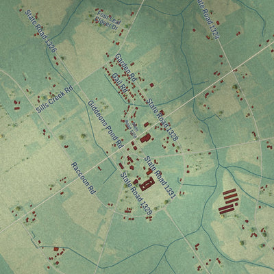 Close-up of the map of Penderlea, North Carolina print showing street and building detail