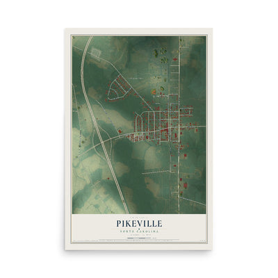 Map of Pikeville, North Carolina, 12 x 18 inch unframed archival matte print
