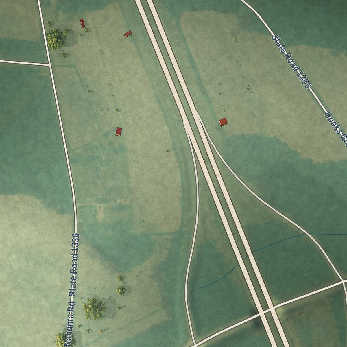 Second close-up of the map of Pikeville, North Carolina print showing more streets and buildings