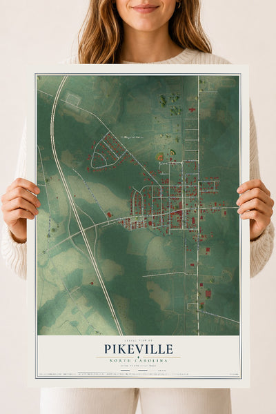 Map of Pikeville, North Carolina, 18 x 24 inch unframed archival matte print