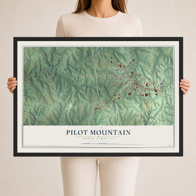 Map of Pilot Mountain, North Carolina, 24 x 36 inch print in a black wood frame