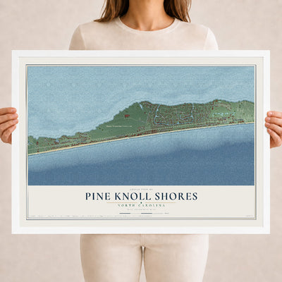 Map of Pine Knoll Shores, North Carolina, 18 x 24 inch print in a white wood frame