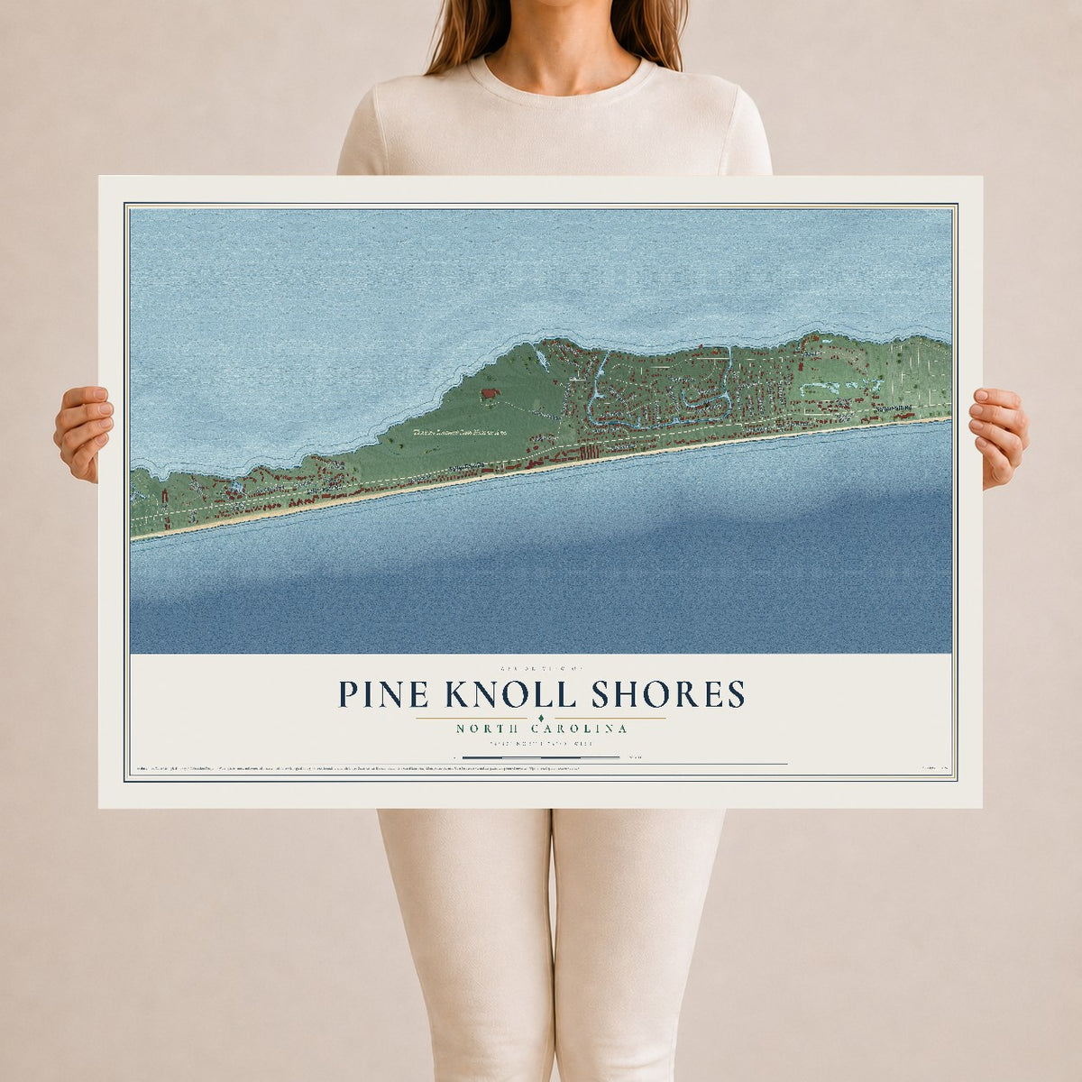 Map of Pine Knoll Shores, North Carolina, 24 x 36 inch unframed archival matte print