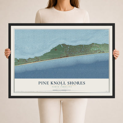 Map of Pine Knoll Shores, North Carolina, 24 x 36 inch print in a black wood frame