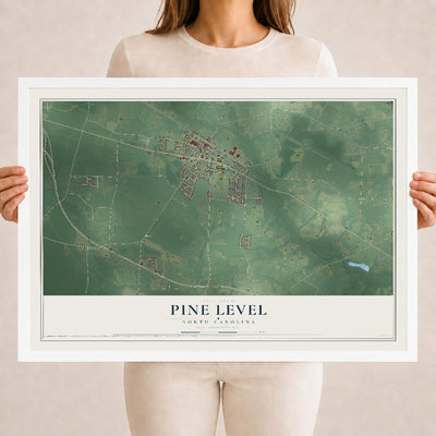 Map of Pine Level, North Carolina, 18 x 24 inch print in a white wood frame