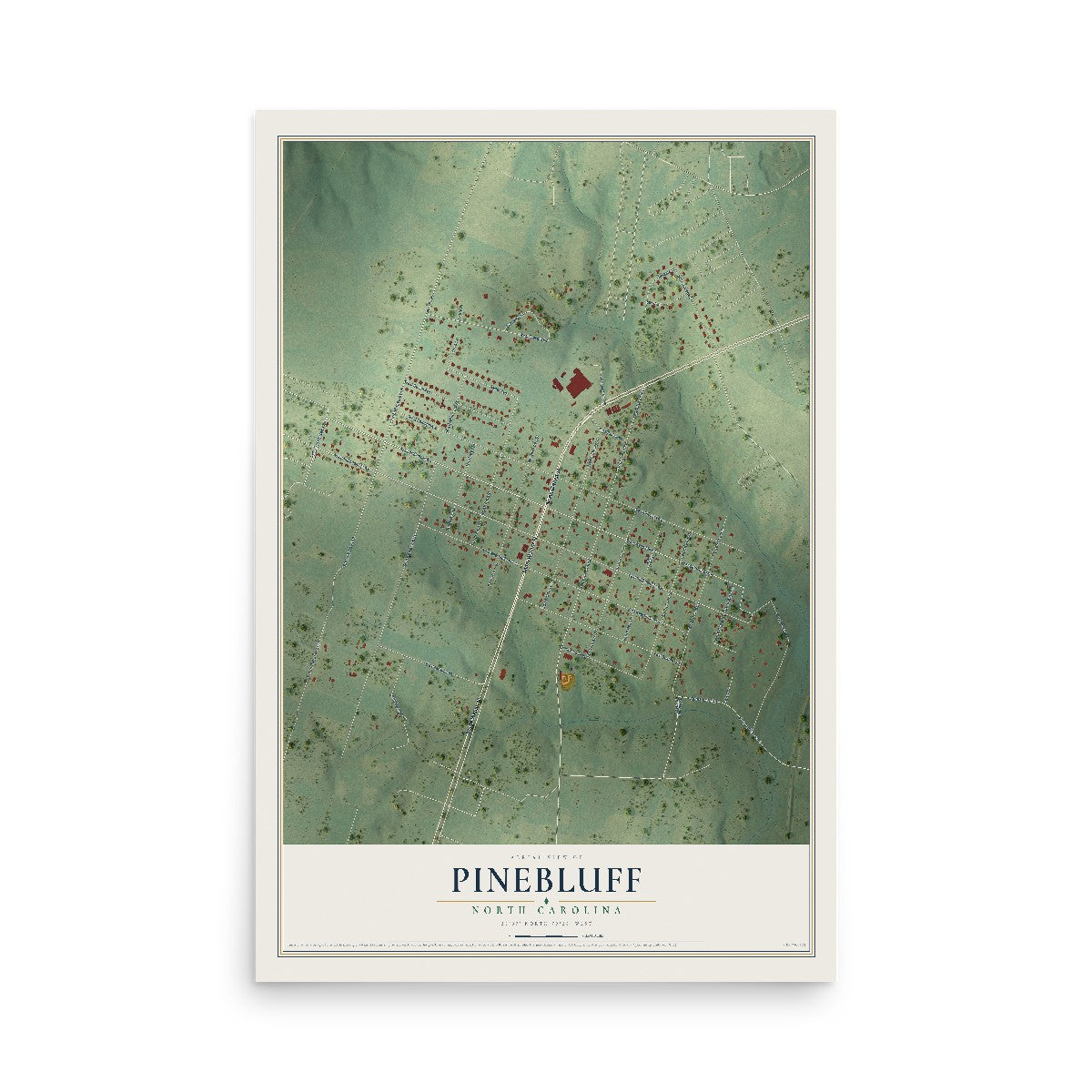 Map of Pinebluff, North Carolina, 12 x 18 inch unframed archival matte print
