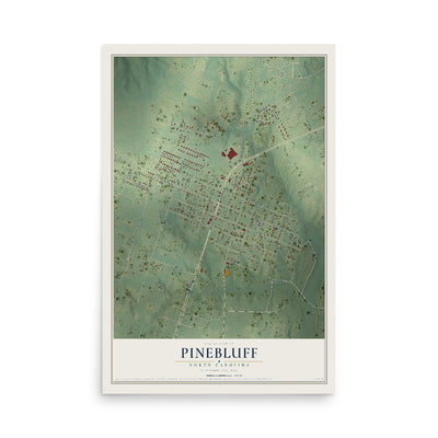 Map of Pinebluff, North Carolina, 12 x 18 inch unframed archival matte print