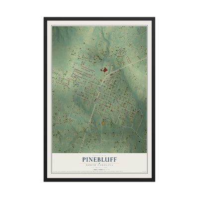 Map of Pinebluff, North Carolina, 12 x 18 inch print in a black wood frame
