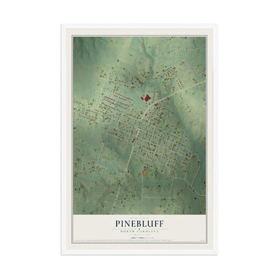 Map of Pinebluff, North Carolina, 12 x 18 inch print in a white wood frame