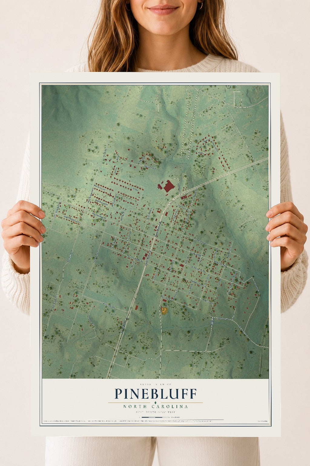 Map of Pinebluff, North Carolina, 18 x 24 inch unframed archival matte print
