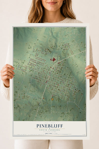 Map of Pinebluff, North Carolina, 18 x 24 inch unframed archival matte print