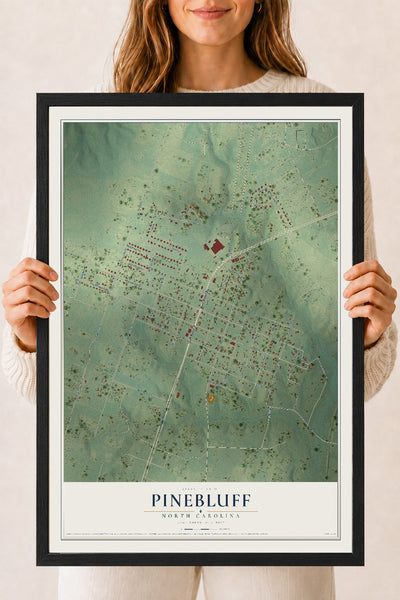 Map of Pinebluff, North Carolina, 18 x 24 inch print in a black wood frame