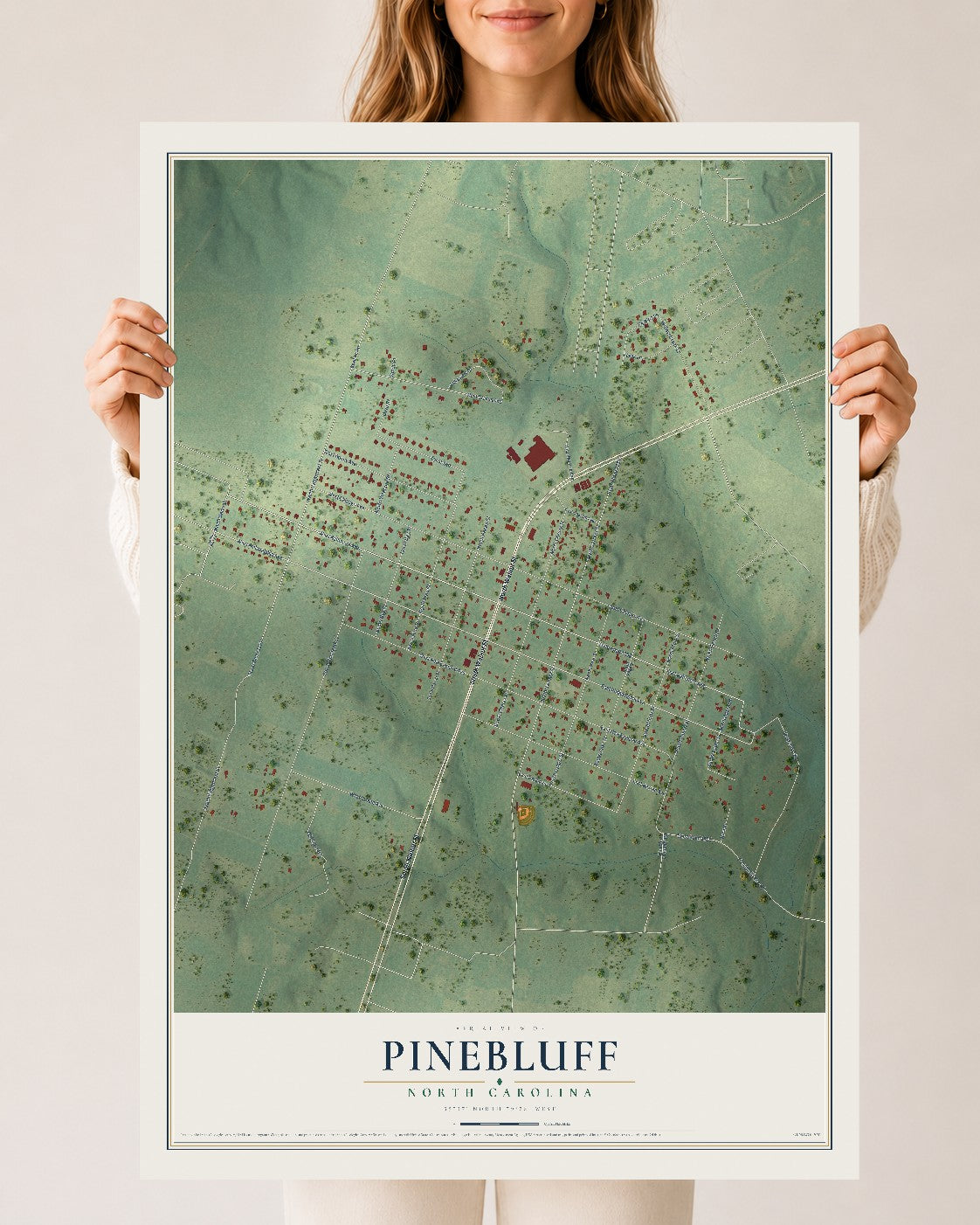 Map of Pinebluff, North Carolina, 24 x 36 inch unframed archival matte print