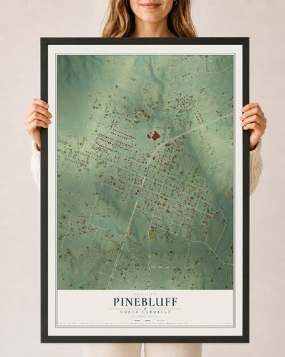 Map of Pinebluff, North Carolina, 24 x 36 inch print in a black wood frame