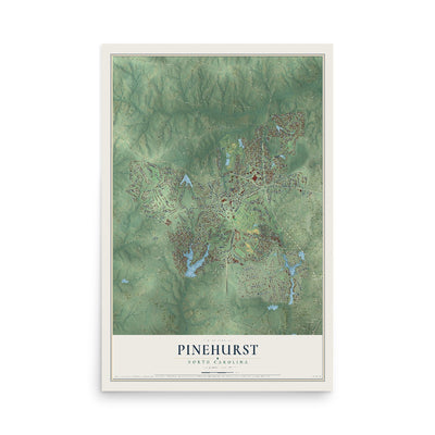 Map of Pinehurst, North Carolina, 12 x 18 inch unframed archival matte print