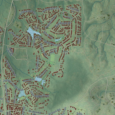 Second close-up of the map of Pinehurst, North Carolina print showing more streets and buildings