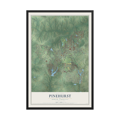 Map of Pinehurst, North Carolina, 12 x 18 inch print in a black wood frame