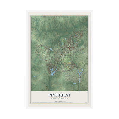 Map of Pinehurst, North Carolina, 12 x 18 inch print in a white wood frame