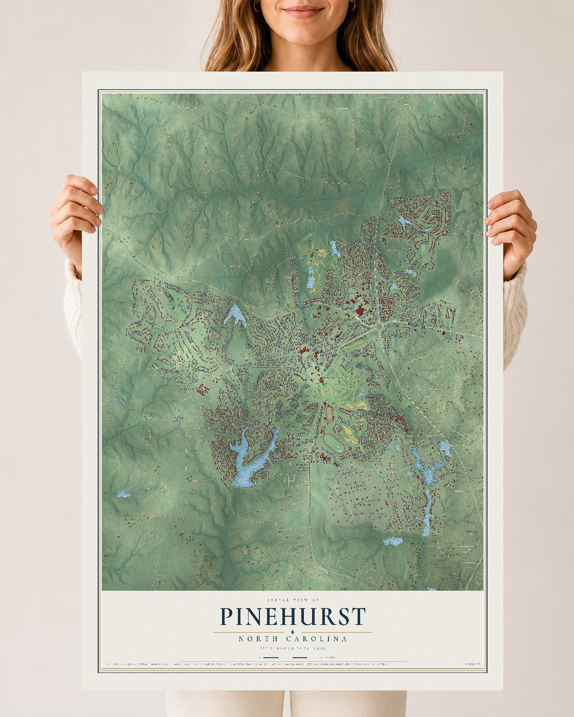 Map of Pinehurst, North Carolina, 24 x 36 inch unframed archival matte print