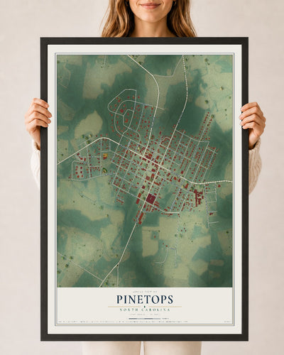 Map of Pinetops, North Carolina, 24 x 36 inch print in a black wood frame
