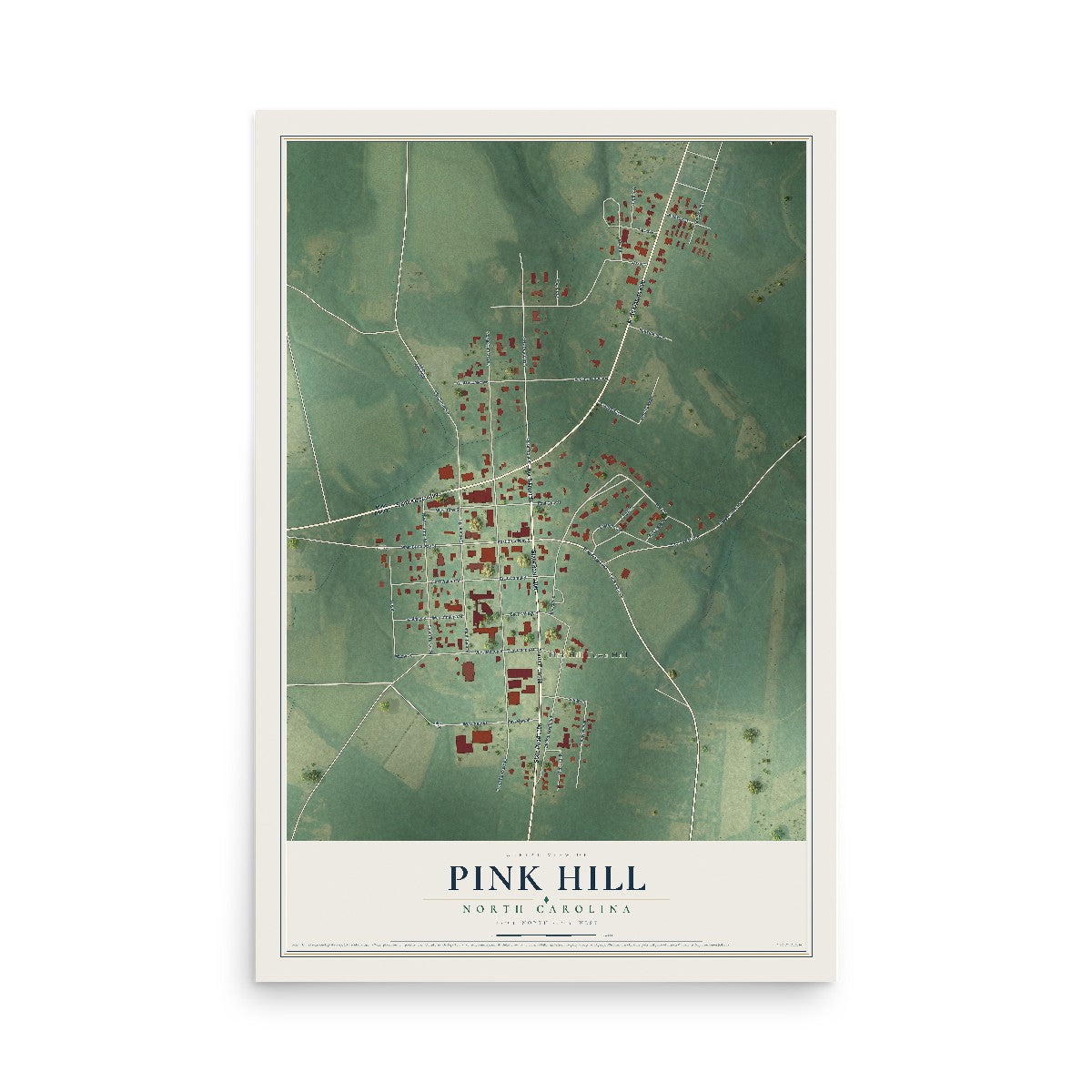 Map of Pink Hill, North Carolina, 12 x 18 inch unframed archival matte print