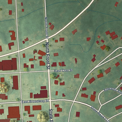 Second close-up of the map of Pink Hill, North Carolina print showing more streets and buildings