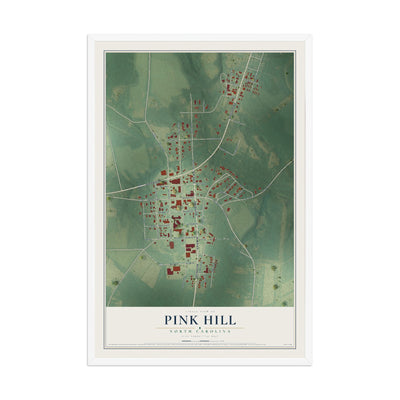 Map of Pink Hill, North Carolina, 12 x 18 inch print in a white wood frame
