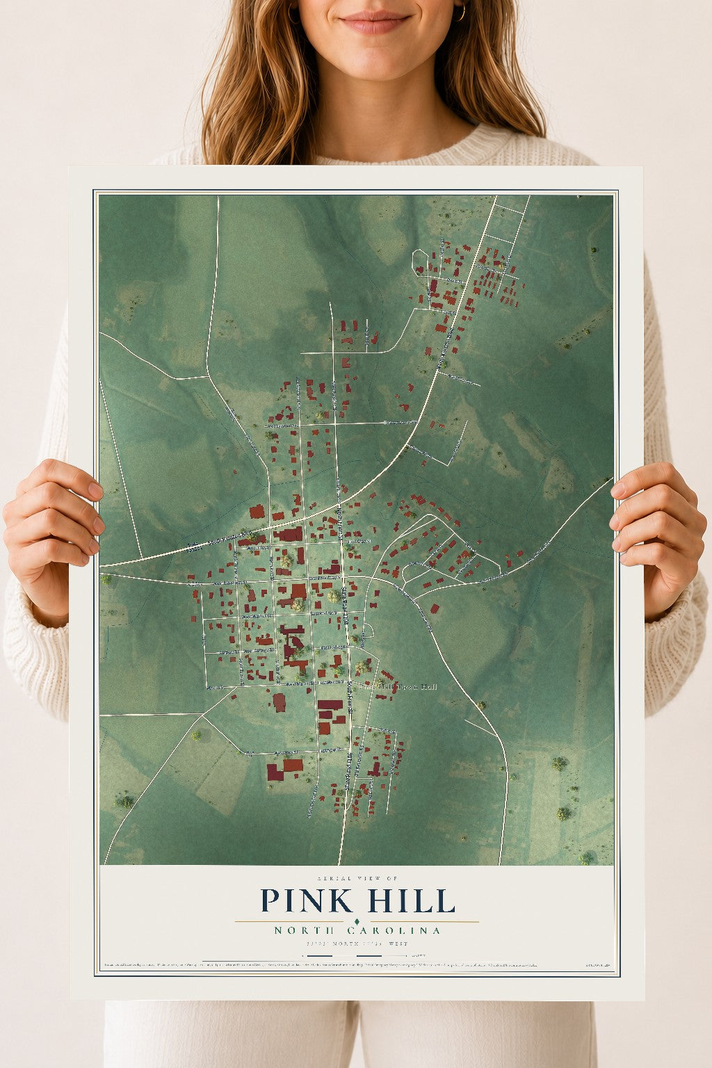 Map of Pink Hill, North Carolina, 18 x 24 inch unframed archival matte print