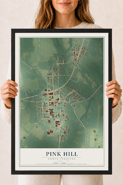Map of Pink Hill, North Carolina, 18 x 24 inch print in a black wood frame
